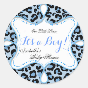 Prins Babyshower Jongen Blauwe Luipaard Ronde Sticker