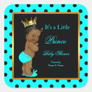 Prins Babyshower Jongen Turquoise Zwart Etnisch Vierkante Sticker