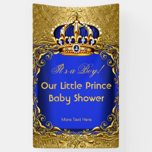 Prins Blauw Goud Damast Baby Shower Jongen 2 Spandoek