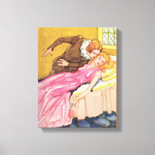 Prins Charming die het zoenen Sleeping Beauty vers Canvas Afdruk