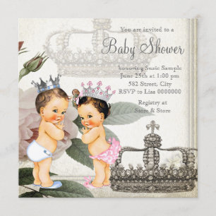 Prins en Prinses Tweeling Baby Shower Kaart