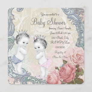 Prins en Prinses Tweeling Baby Shower Kaart