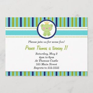 Prins Frog Invitation Boy Birthday Party Green Kaart