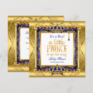 Prins Jongen Baby Shower Blauw Sierlijk Goud Kaart