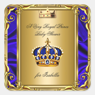 Prins Koningsblauwe Baby Shower Weerstatige Goud Vierkante Sticker