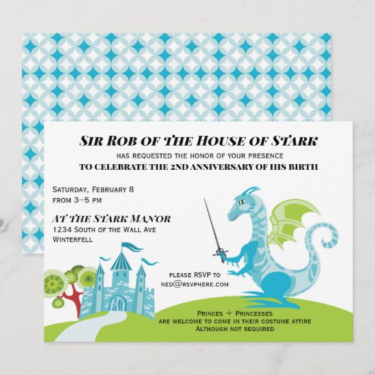 Prins turquoise en groene jongen Birthday-uitnodig Kaart (Voorkant / Achterkant)