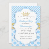 Prins Verjaardagsfeest Uitnodiging Blauw Goud Glit (Voorkant / Achterkant)