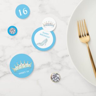 Prinses 16e verjaardag op turquoise blauw & wit confetti