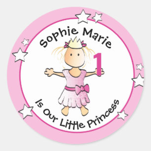 Prinses 1e Verjaardag Sweet PInk Schattigee Cartoo Ronde Sticker