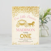 Prinses 1e verjaardag uitnodiging / glitter (Staand voorkant)