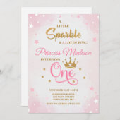 Prinses 1e Verjaardag Uitnodiging, Roze & Goud Kaart (Voorkant / Achterkant)