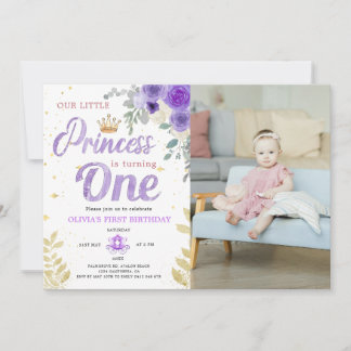 Prinses 1e verjaardagsfoto Kroon Lila Paars Kaart