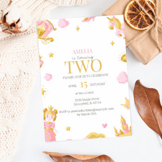 Prinses 2e Verjaardag Uitnodiging - Roze & Goud