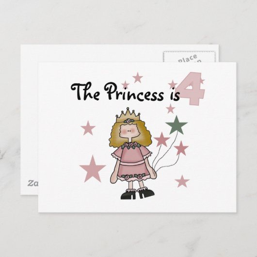 Prinses 4e verjaardag Tshirts en geschenken Briefkaart (Voorkant / Achterkant)