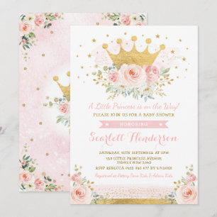 prinses Baby Girl Shower Blush Pink Floral Kaart