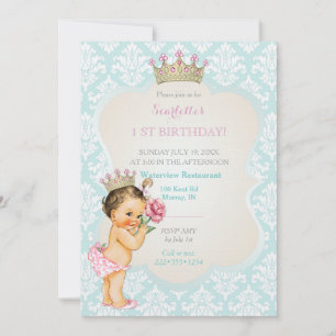 prinses baby meisje gouden kroon aqua roze kaart