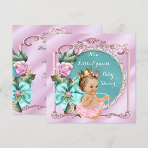 Prinses Baby Shower Bloem Teal Roze Bruine Haren Kaart