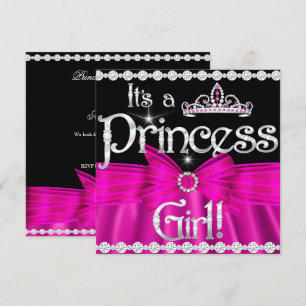 Prinses Baby Shower Heet Roze Strik Zilveren Tiara Kaart