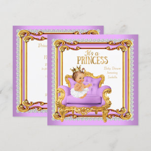 Prinses Baby Shower Lila Roze Gouden Stoel Kaart