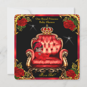 Prinses Baby Shower Meisje Goud Rode Roos Stoel 4 Kaart