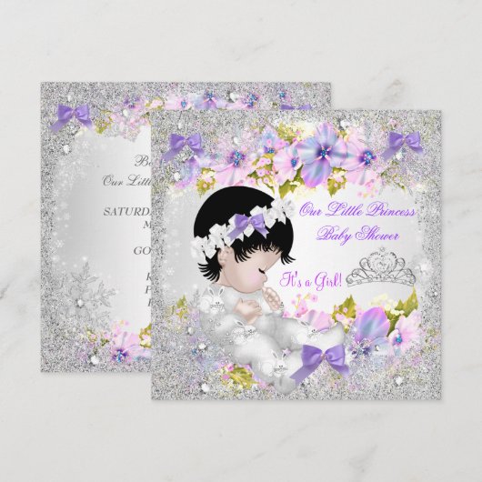Prinses Baby Shower Meisje Roze Paars Sneeuwvlok Kaart (Voorkant / Achterkant)