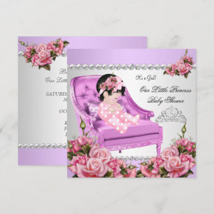 Prinses Baby Shower Meisje Roze Rozen Lavendel 2 Kaart