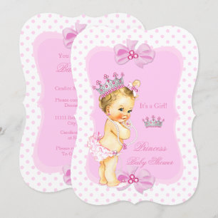 Prinses Baby Shower Meisje Roze Stip Blond Kaart