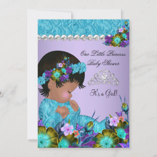 Prinses Baby Shower Meisje Teal Blauw Paars 2 Kaart