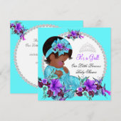 Prinses Baby Shower Meisje Teal Blauw Paars D1 Kaart (Voorkant / Achterkant)