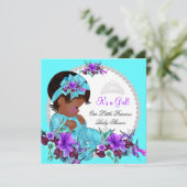 Prinses Baby Shower Meisje Teal Blauw Paars D1 Kaart (Staand voorkant)