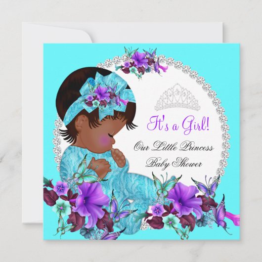 Prinses Baby Shower Meisje Teal Blauw Paars D1 Kaart (Voorkant)