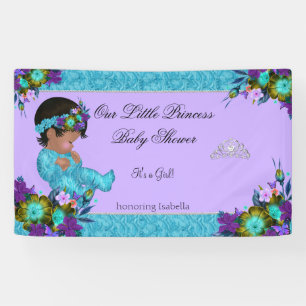 Prinses Baby Shower Meisje Teal Blauw Paars Etnisc Spandoek