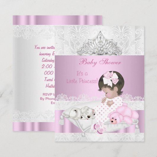 Prinses Baby Shower Meisje Tiara Kant Kaart (Voorkant / Achterkant)