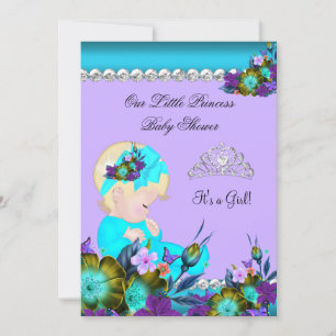 Prinses Baby Shower Meisje Turkoois Paars Blond Kaart