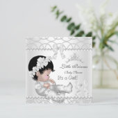 Prinses Baby Shower Meisje Zilver Witte Tiara Kaart (Staand voorkant)
