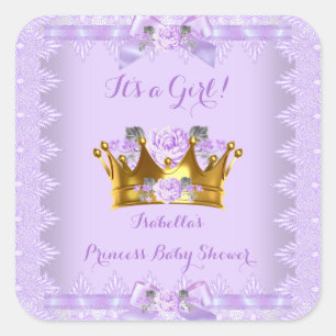 Prinses Baby Shower Paarse Roos Lavendel Kant Vierkante Sticker