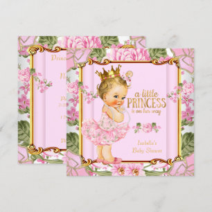Prinses baby shower roze roos bloemendesign blonde kaart