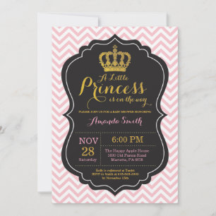 Prinses baby shower uitnodiging roze en goud