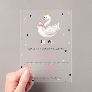 Prinses Baby Zwaan, Sterren Baby Shower Acryl Uitnodigingen