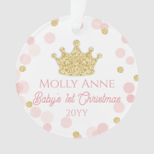 Prinses Baby's 1e kerst Roze Gouden Foto Ornament