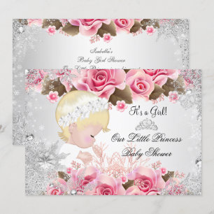 Prinses Babyshower Meisje Roze Sneeuwvlok Rozen 2 Kaart