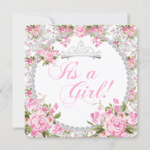 Prinses Babyshower Meisje Vintage Roos Bloemig Kaart