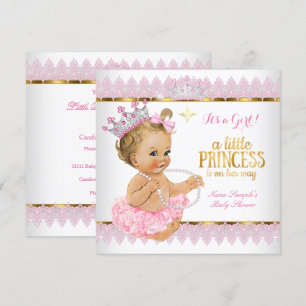 Prinses Babyshower Roze Goud Blond Meisje Kaart