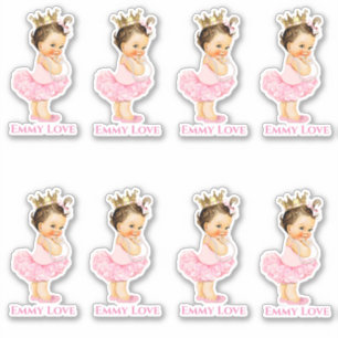 Prinses Ballerina Baby Meisje Roze Tutu Gouden Kro Sticker