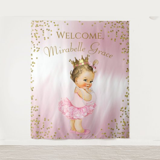Prinses Ballerina Baby Shower Achtergrond Bruin Wandkleed (Voorkant)