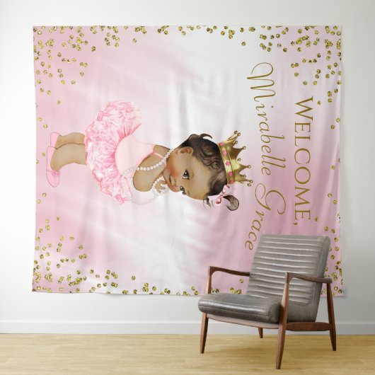 Prinses Ballerina Baby shower Achtergrond Etnisch Wandkleed (In Situ (horizontaal))
