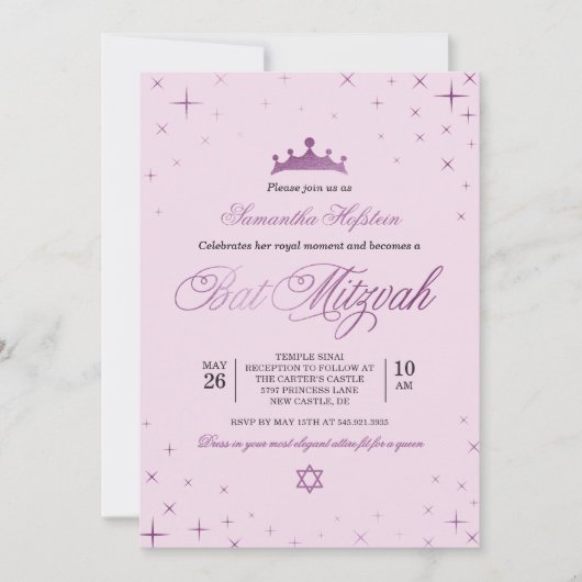 Prinses Bat Mitzvah uitnodiging Koninklijke Kroon (Voorkant)
