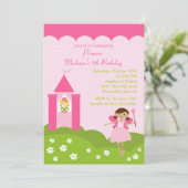 prinses Birthday Party  in roze uitnodiging (Staand voorkant)