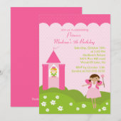 prinses Birthday Party  in roze uitnodiging (Voorkant / Achterkant)