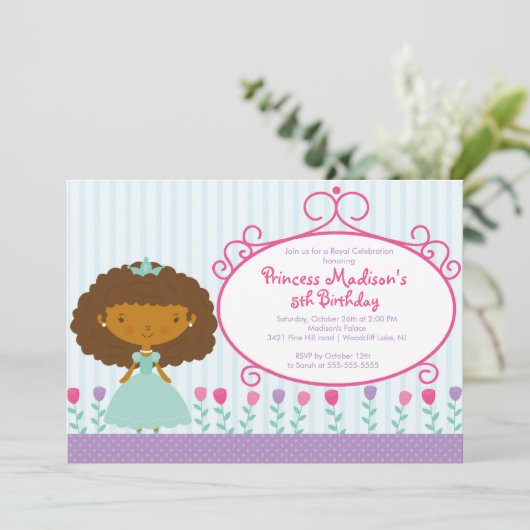  Prinses Birthday Party Invitation Paars Kaart (Staand voorkant)